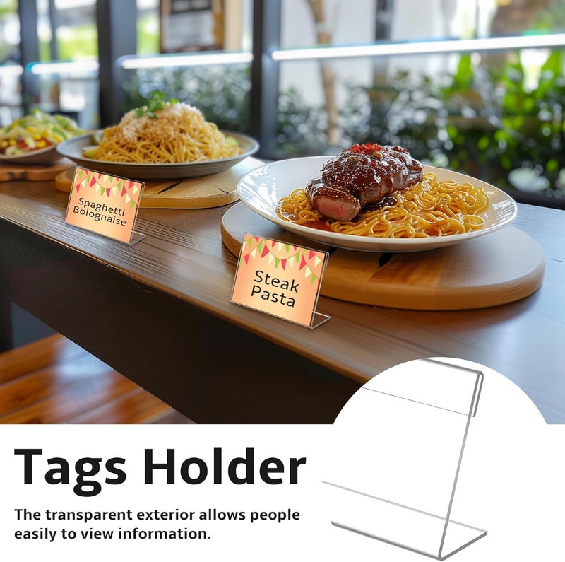 Daletu 30 PCS Small Acrylic Sign Holder 3.5" x 2", Mini Acrylic Food Sign Labels for Party Buffet, Retail Price Display Holder, Clear Plastic Table Counter Top Stand for Place Cards, Name Card, Wedding Signs - Image 3